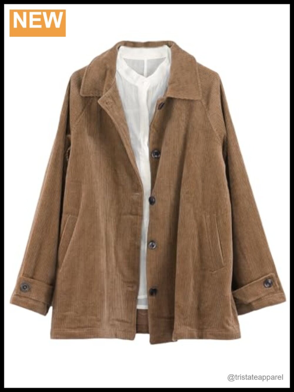 Corduroy Button Down Jacket Long Sleeve Loose Fit Casual Coat with Pockets